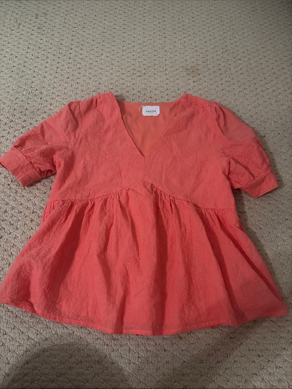 Andree Coral Textured V-Neck Peplum Blouse